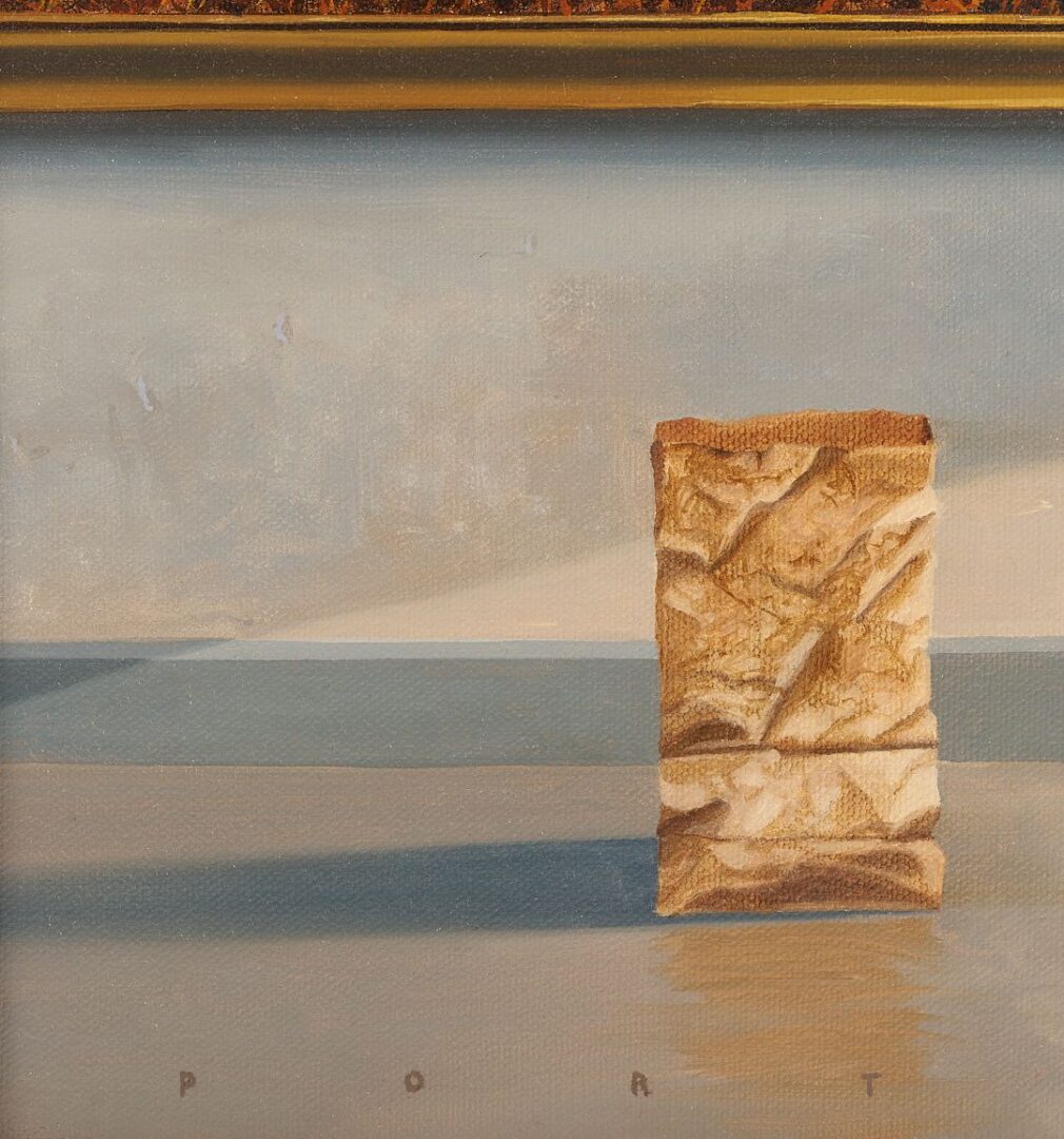 Lot 1078: Ron Porter Modernist O/C Painting, Bag w/ Cow Painting
