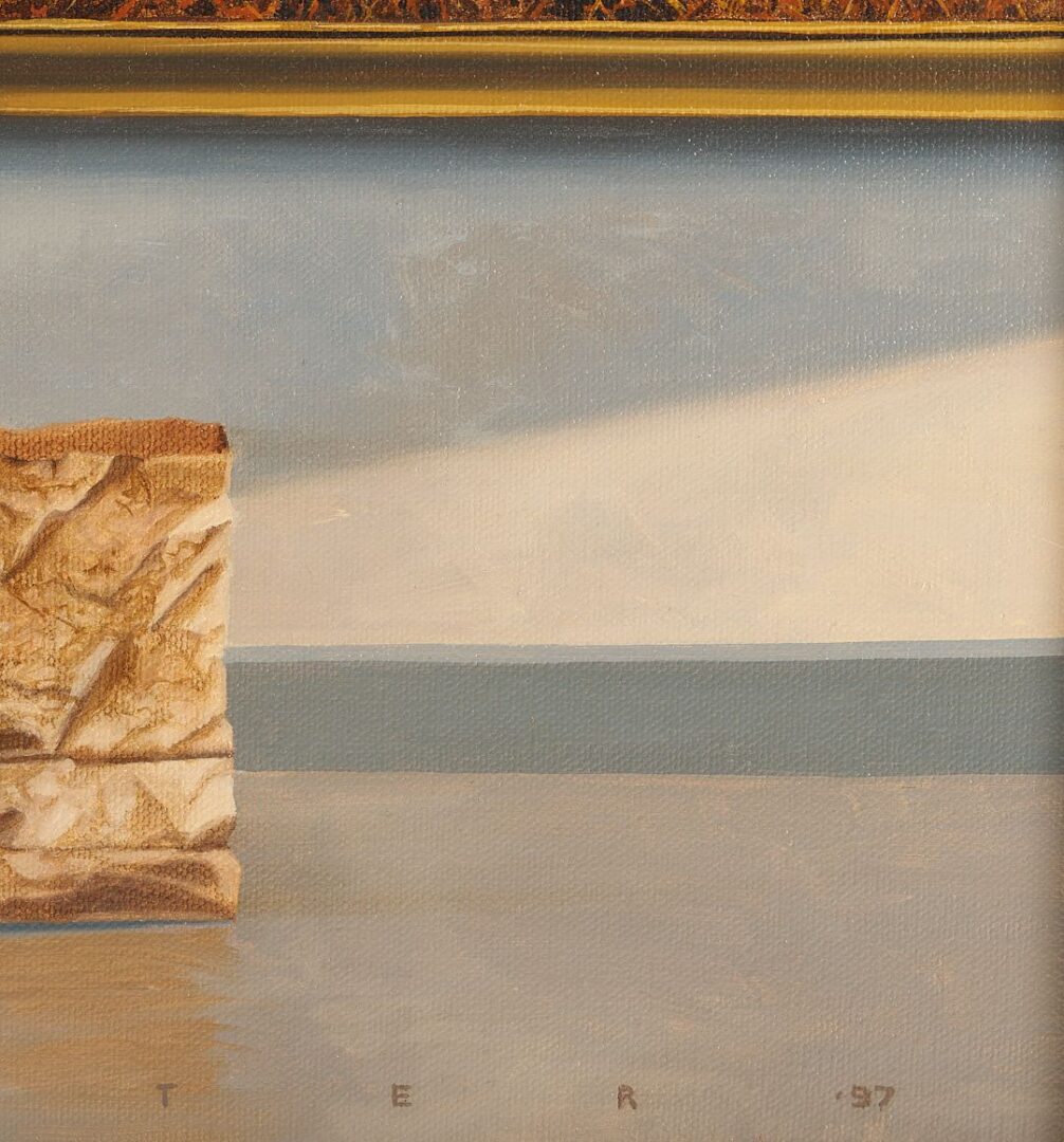 Lot 1078: Ron Porter Modernist O/C Painting, Bag w/ Cow Painting