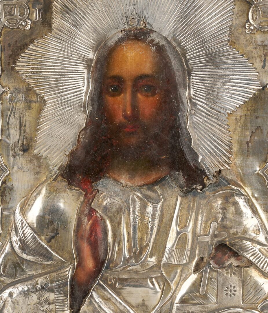 Lot 107: 19th C. Russian Icon of Jesus (Christ Pantokrator)