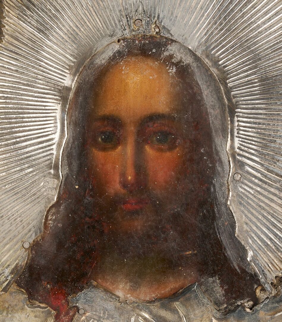 Lot 107: 19th C. Russian Icon of Jesus (Christ Pantokrator)