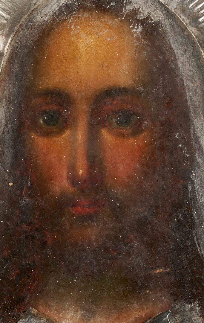 Lot 107: 19th C. Russian Icon of Jesus (Christ Pantokrator)