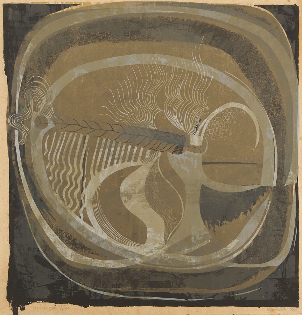 Lot 1082: Large, Early Larry Thomas Serigraph, Microscopic Fish