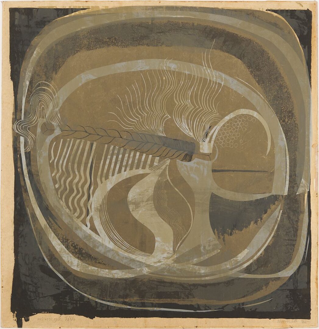 Lot 1082: Large, Early Larry Thomas Serigraph, Microscopic Fish