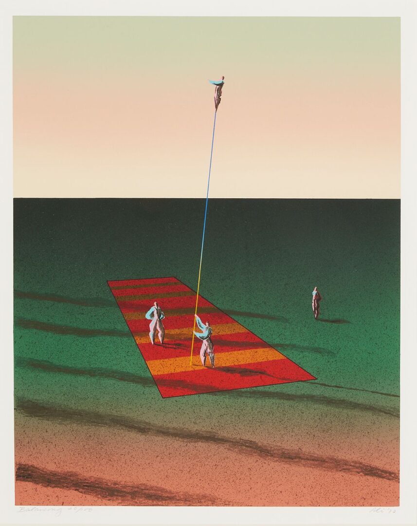 Lot 1086: 3 Ali Cann-Clift Signed Surrealist Circus Serigraphs: Inside Out, Balancing, & Tent Show
