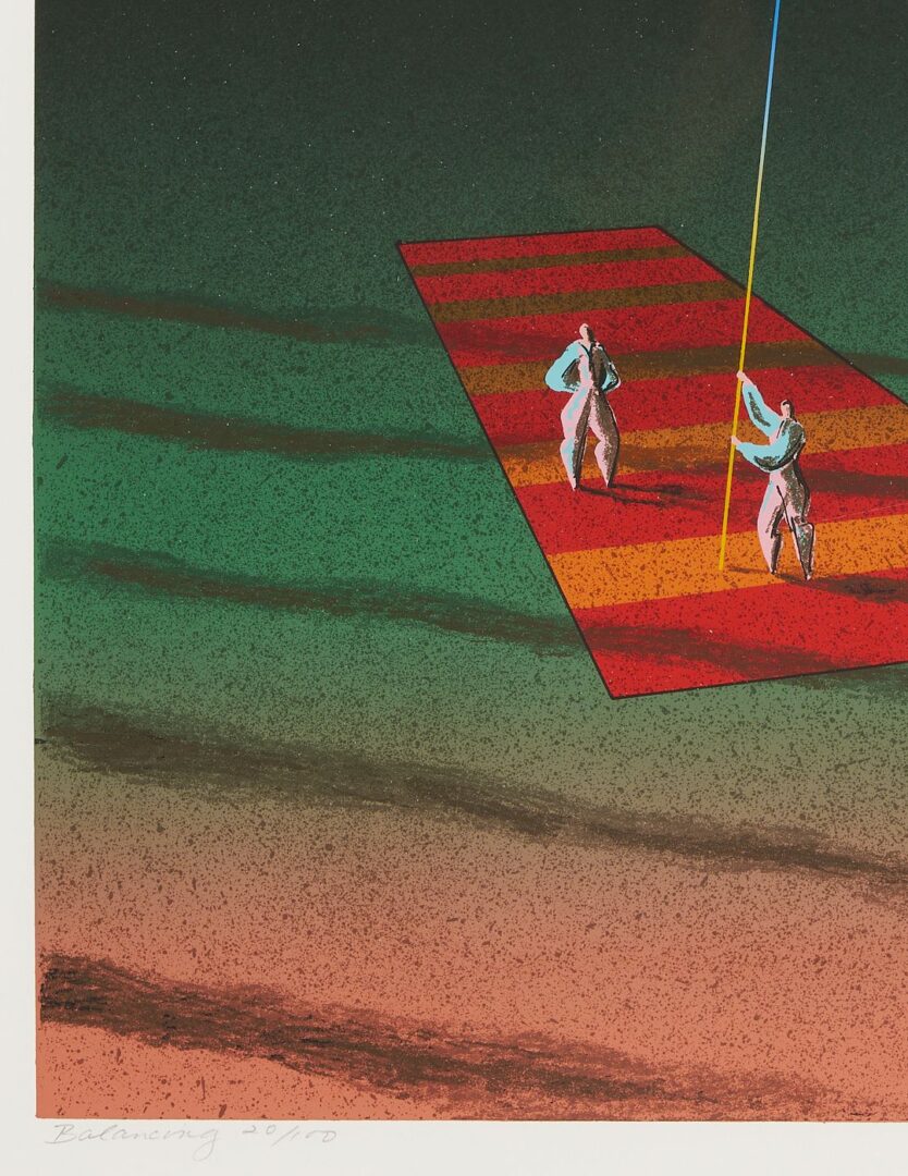 Lot 1086: 3 Ali Cann-Clift Signed Surrealist Circus Serigraphs: Inside Out, Balancing, & Tent Show