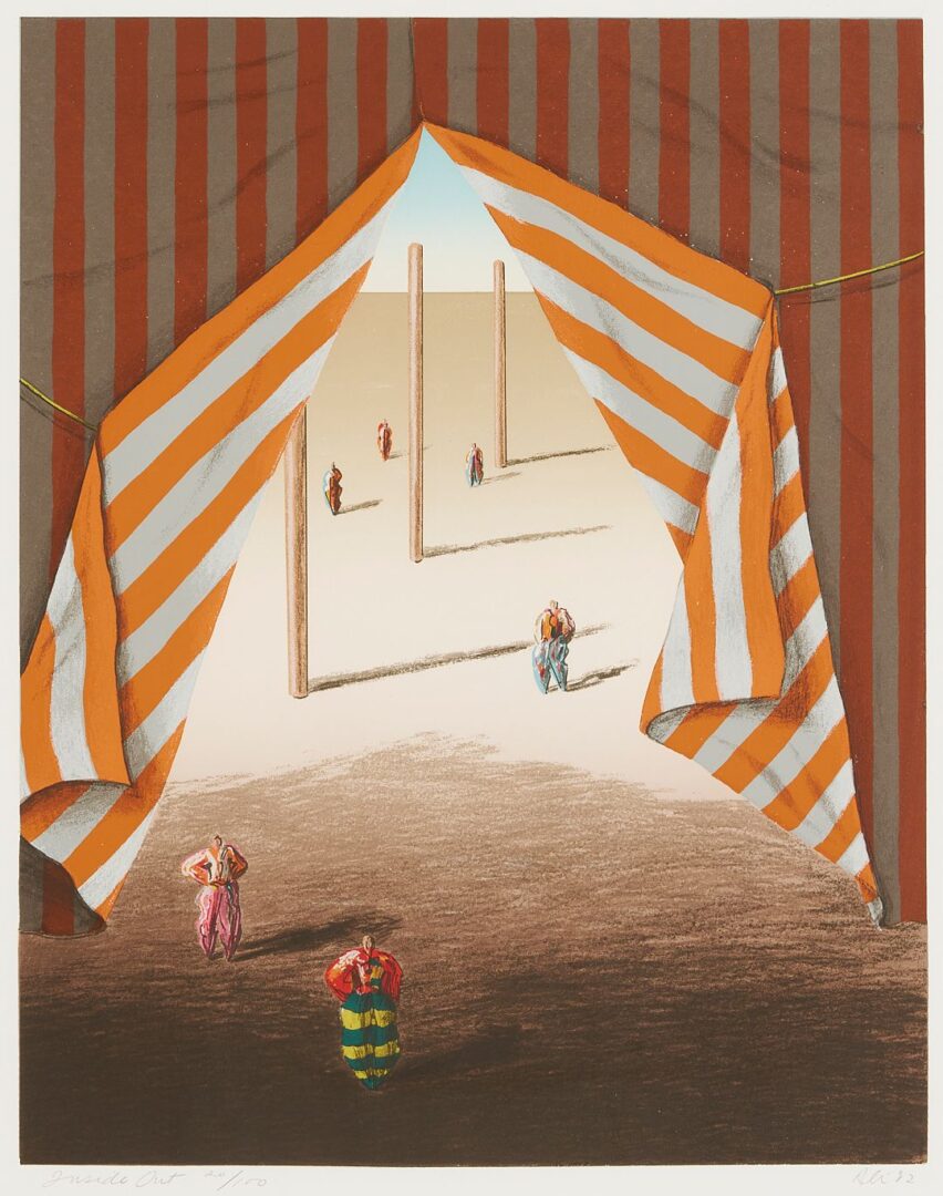 Lot 1086: 3 Ali Cann-Clift Signed Surrealist Circus Serigraphs: Inside Out, Balancing, & Tent Show