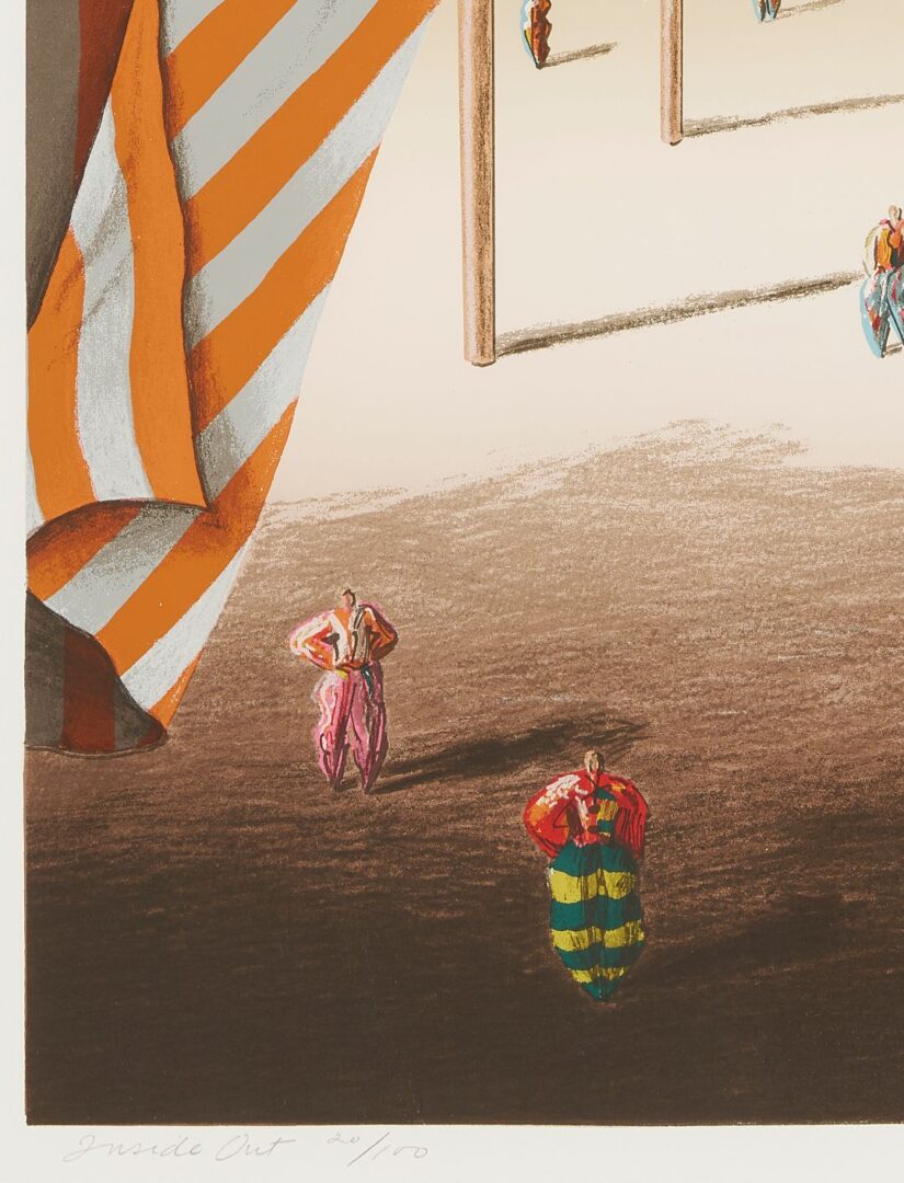 Lot 1086: 3 Ali Cann-Clift Signed Surrealist Circus Serigraphs: Inside Out, Balancing, & Tent Show