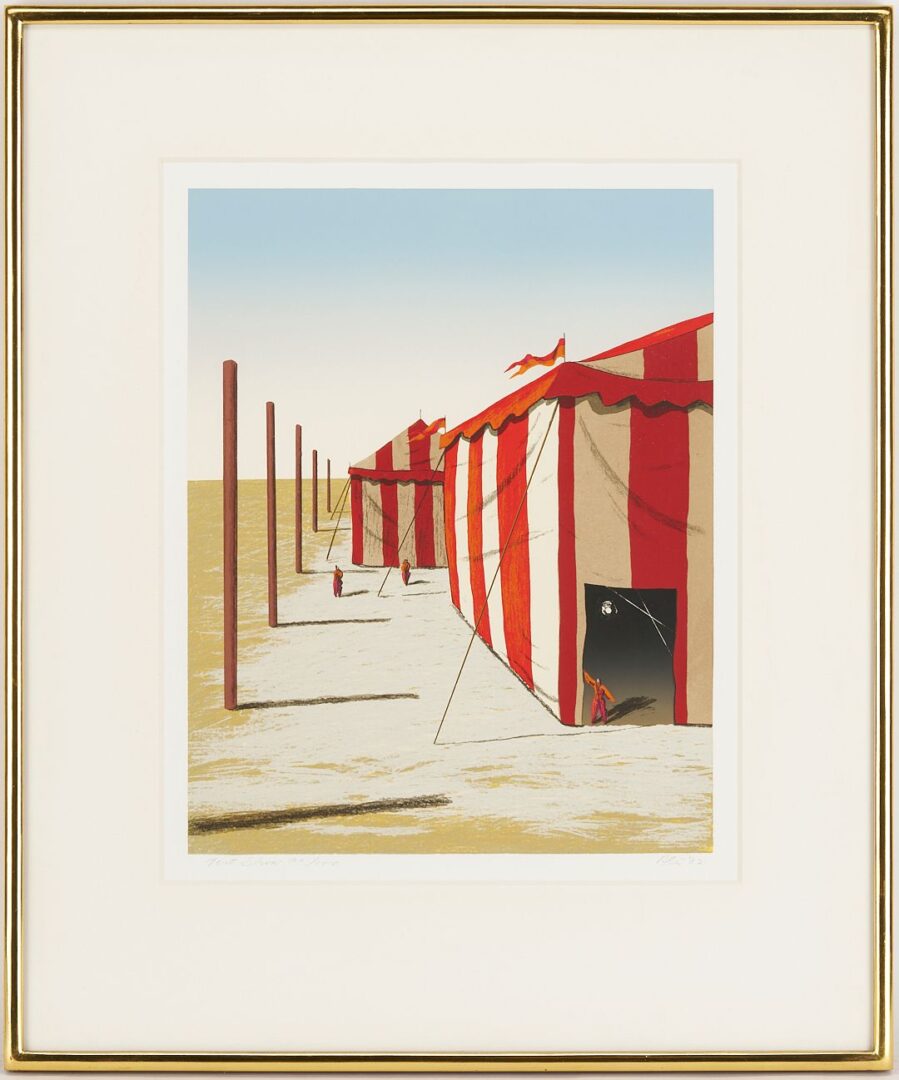 Lot 1086: 3 Ali Cann-Clift Signed Surrealist Circus Serigraphs: Inside Out, Balancing, & Tent Show
