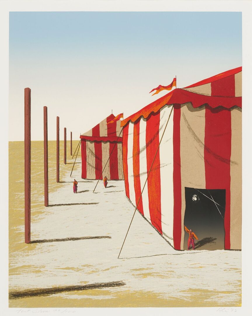Lot 1086: 3 Ali Cann-Clift Signed Surrealist Circus Serigraphs: Inside Out, Balancing, & Tent Show
