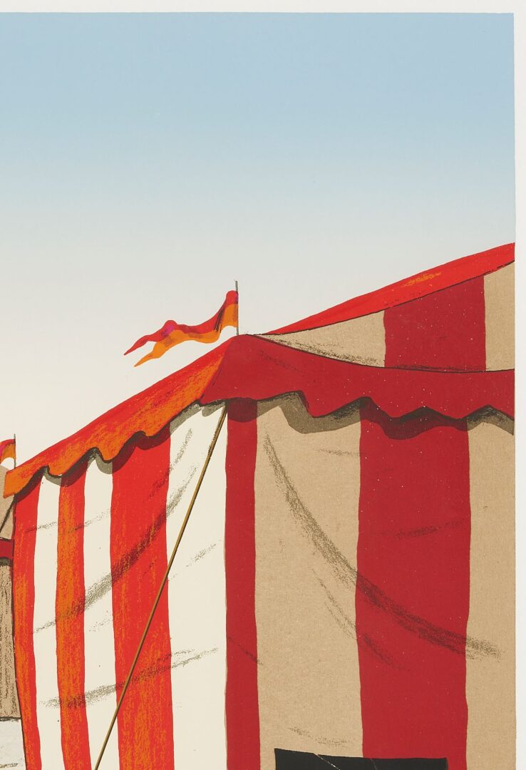 Lot 1086: 3 Ali Cann-Clift Signed Surrealist Circus Serigraphs: Inside Out, Balancing, & Tent Show