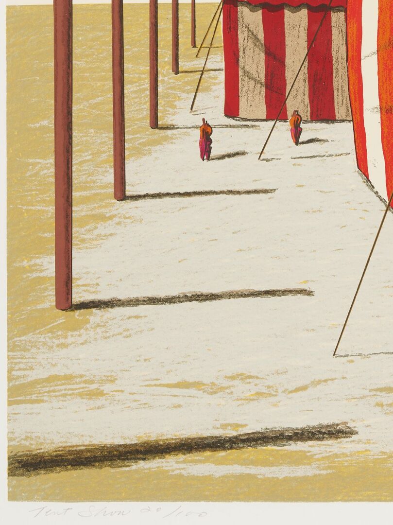 Lot 1086: 3 Ali Cann-Clift Signed Surrealist Circus Serigraphs: Inside Out, Balancing, & Tent Show
