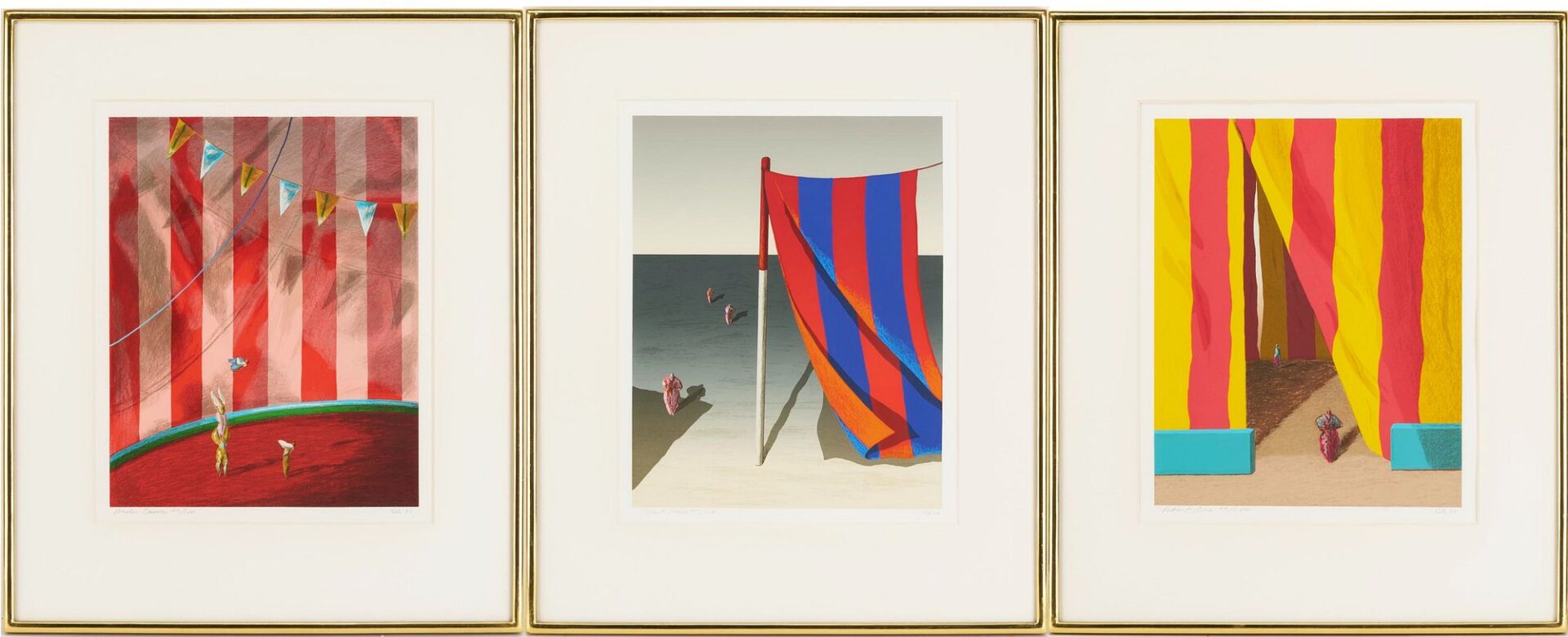 Lot 1087: 3 Ali Cann-Clift Signed Surrealist Circus Serigraphs: Silent Voices, Admit One, & Under Canvas