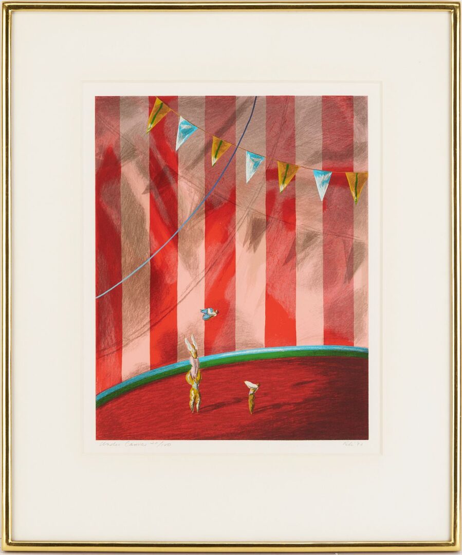 Lot 1087: 3 Ali Cann-Clift Signed Surrealist Circus Serigraphs: Silent Voices, Admit One, & Under Canvas