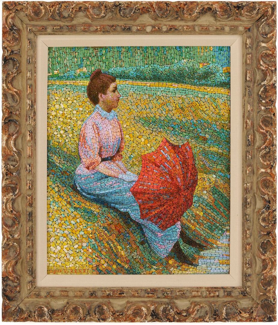 Lot 108: Vincenzo Renzi Mosaic, Woman w/ Red Parasol