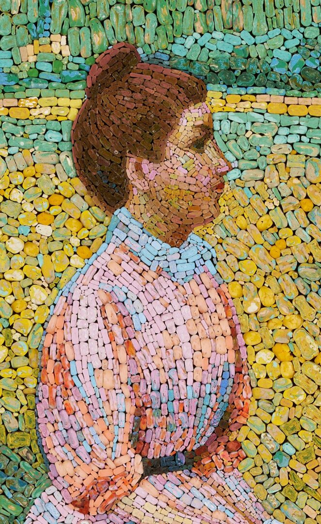 Lot 108: Vincenzo Renzi Mosaic, Woman w/ Red Parasol