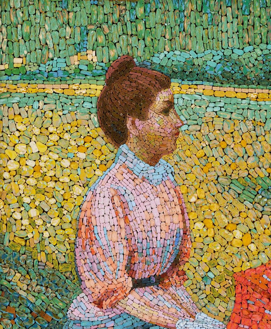 Lot 108: Vincenzo Renzi Mosaic, Woman w/ Red Parasol