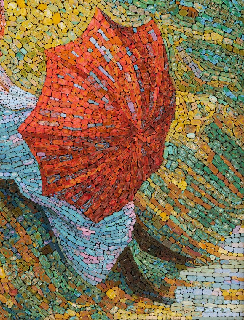 Lot 108: Vincenzo Renzi Mosaic, Woman w/ Red Parasol