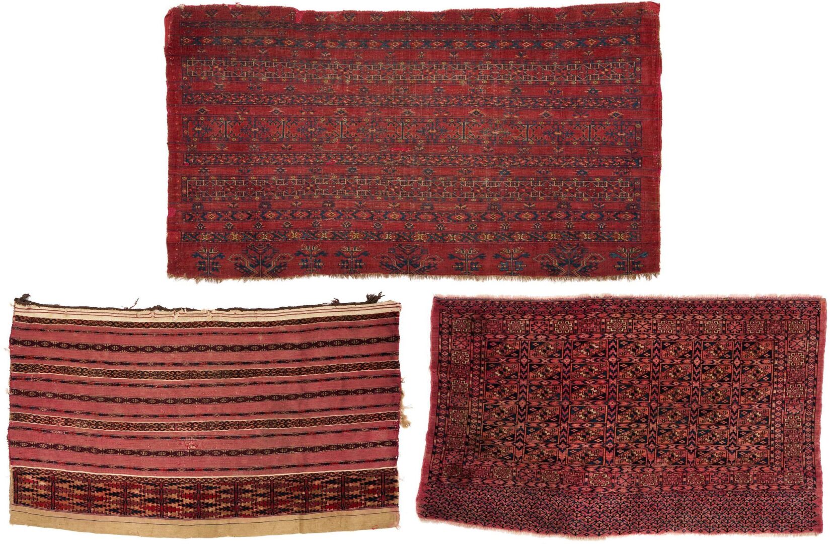 Lot 1091: 3 Antique Turkmen or Afghan Rugs, Tekke, Baluch,  & Yomud