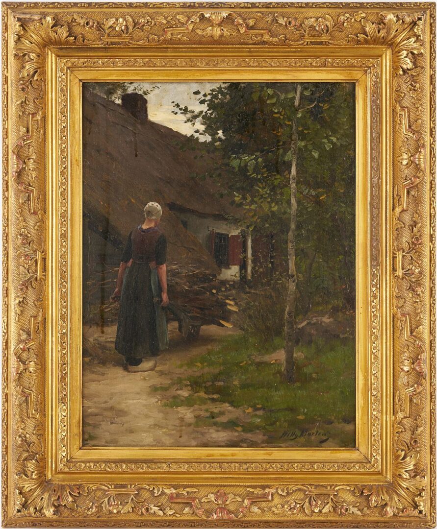 Lot 109: Willy Martens O/C Painting, Gathering Wood