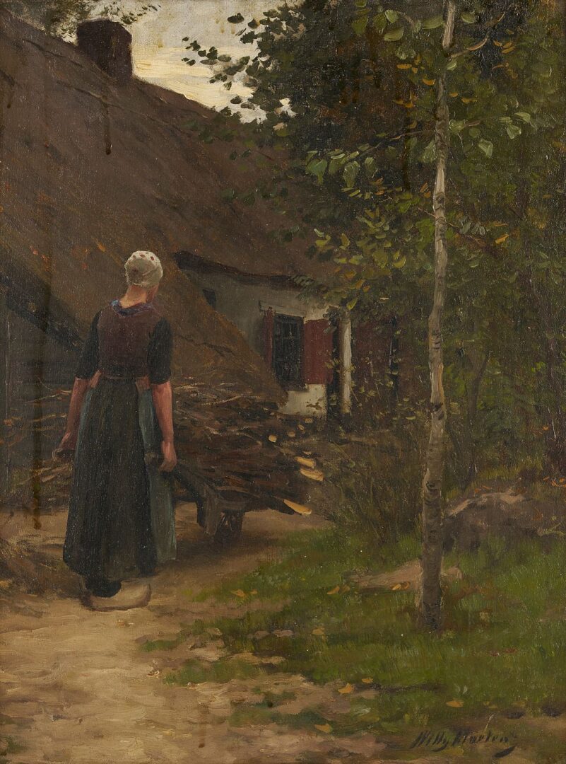 Lot 109: Willy Martens O/C Painting, Gathering Wood
