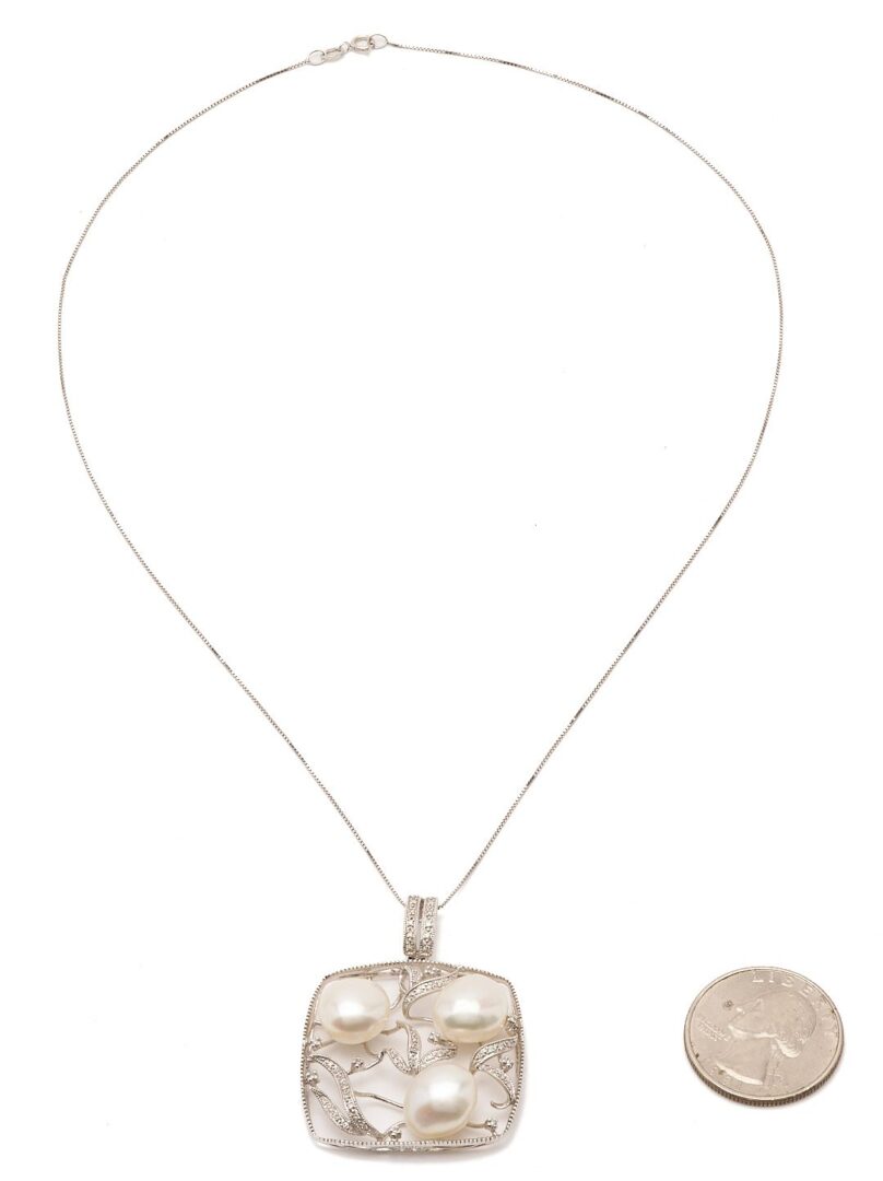 Lot 1108: 14K White Gold, Pearl, & Diamond Necklace