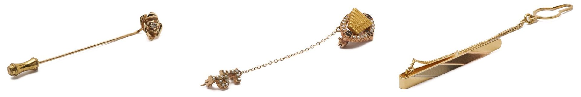Lot 1113: 3 Gold Accessories incl. Tie Clip & Pins