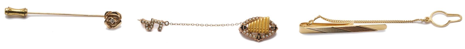 Lot 1113: 3 Gold Accessories incl. Tie Clip & Pins
