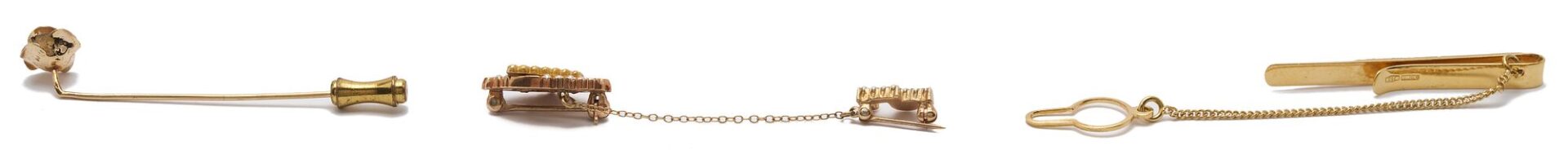 Lot 1113: 3 Gold Accessories incl. Tie Clip & Pins