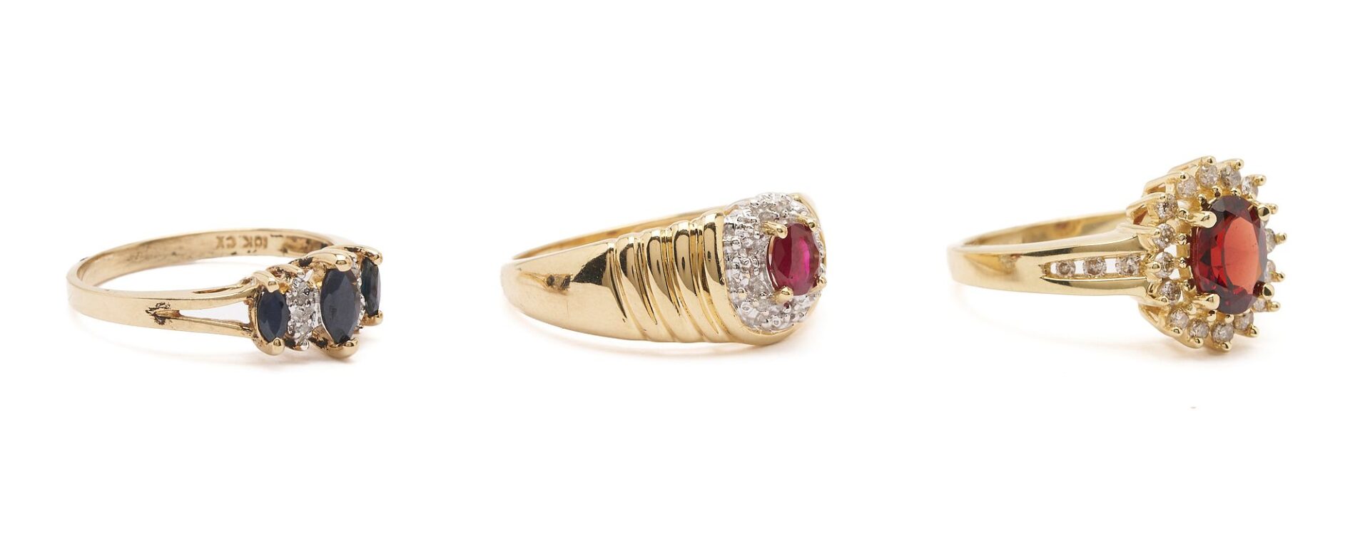 Lot 1117: Three Gold, Gemstone, and Diamond Rings