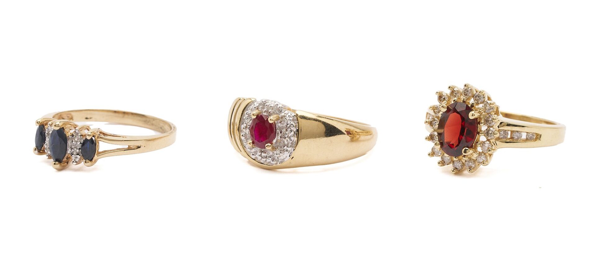 Lot 1117: Three Gold, Gemstone, and Diamond Rings