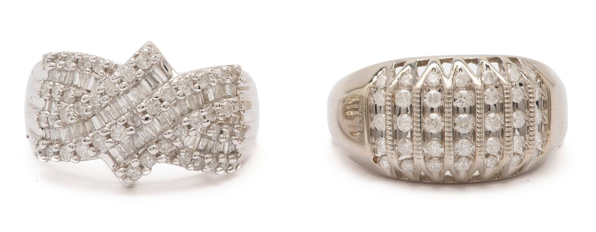 Lot 1122: Two 10K White Gold & Diamond Rings