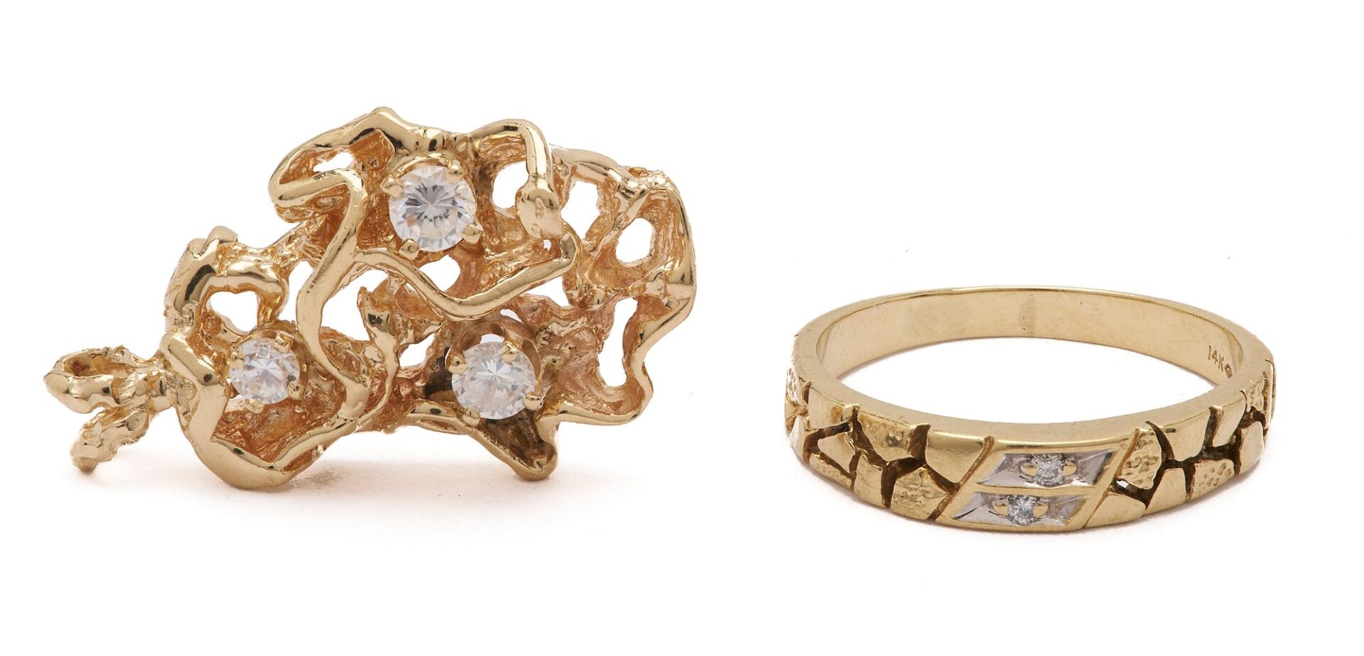 Lot 1129: 14K Gold Splash Pendant & 14K Gold & Diamond Band