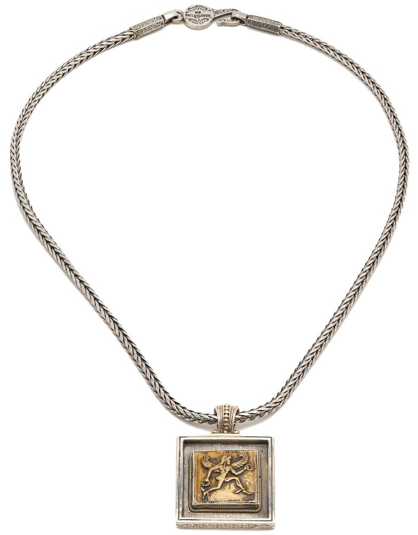 Lot 1133: Konstantino Sterling & 18K Hermes Pendant  w/ Sterling Necklace