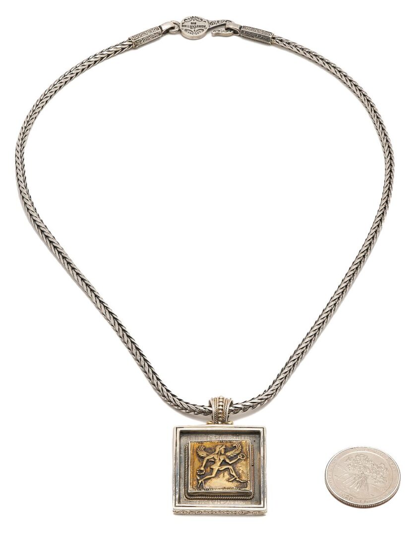 Lot 1133: Konstantino Sterling & 18K Hermes Pendant  w/ Sterling Necklace