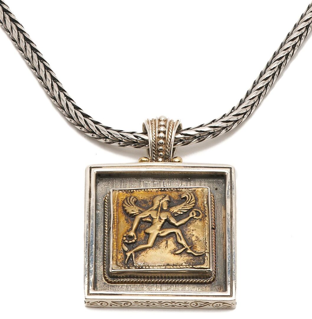 Lot 1133: Konstantino Sterling & 18K Hermes Pendant  w/ Sterling Necklace