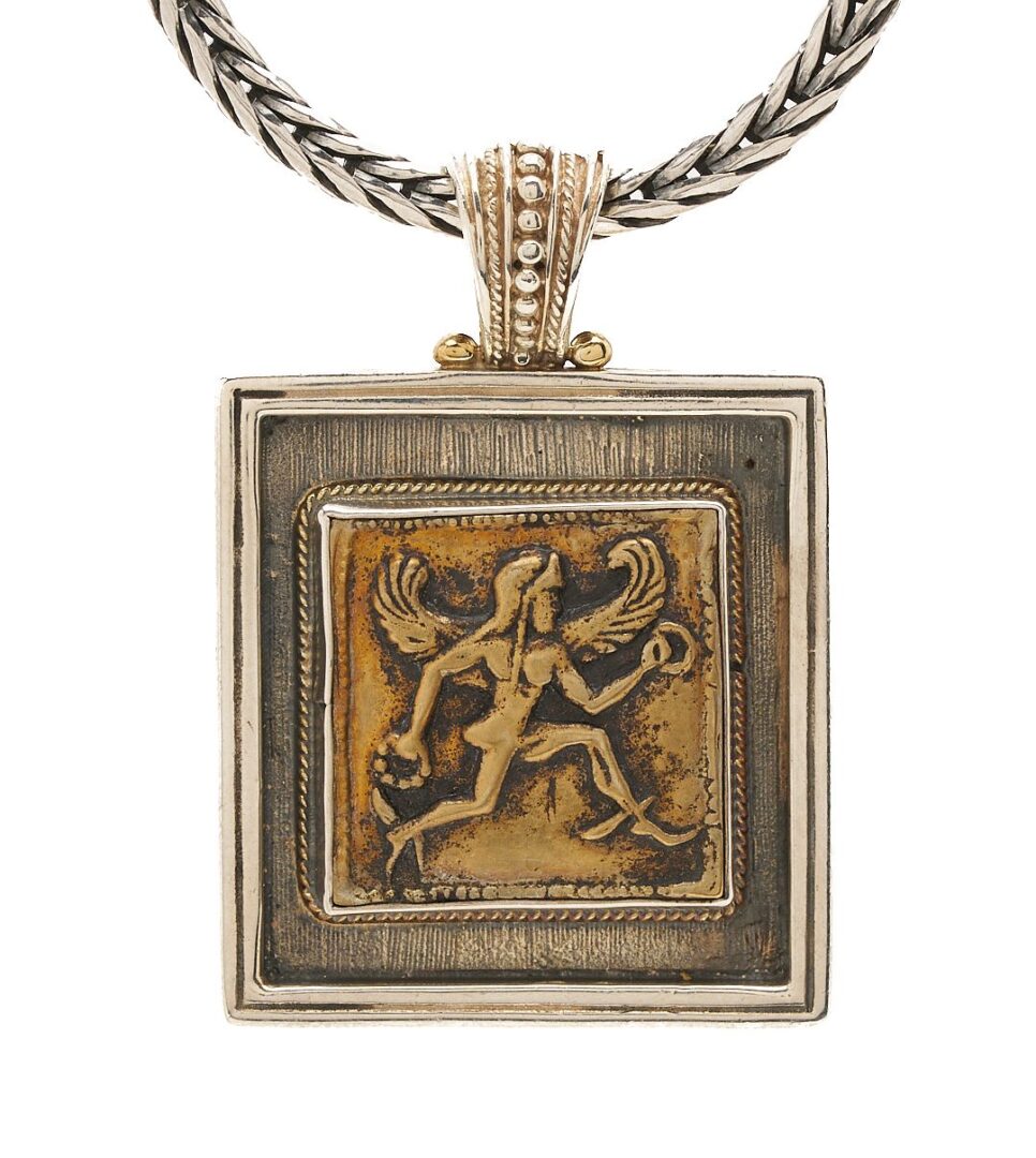 Lot 1133: Konstantino Sterling & 18K Hermes Pendant  w/ Sterling Necklace