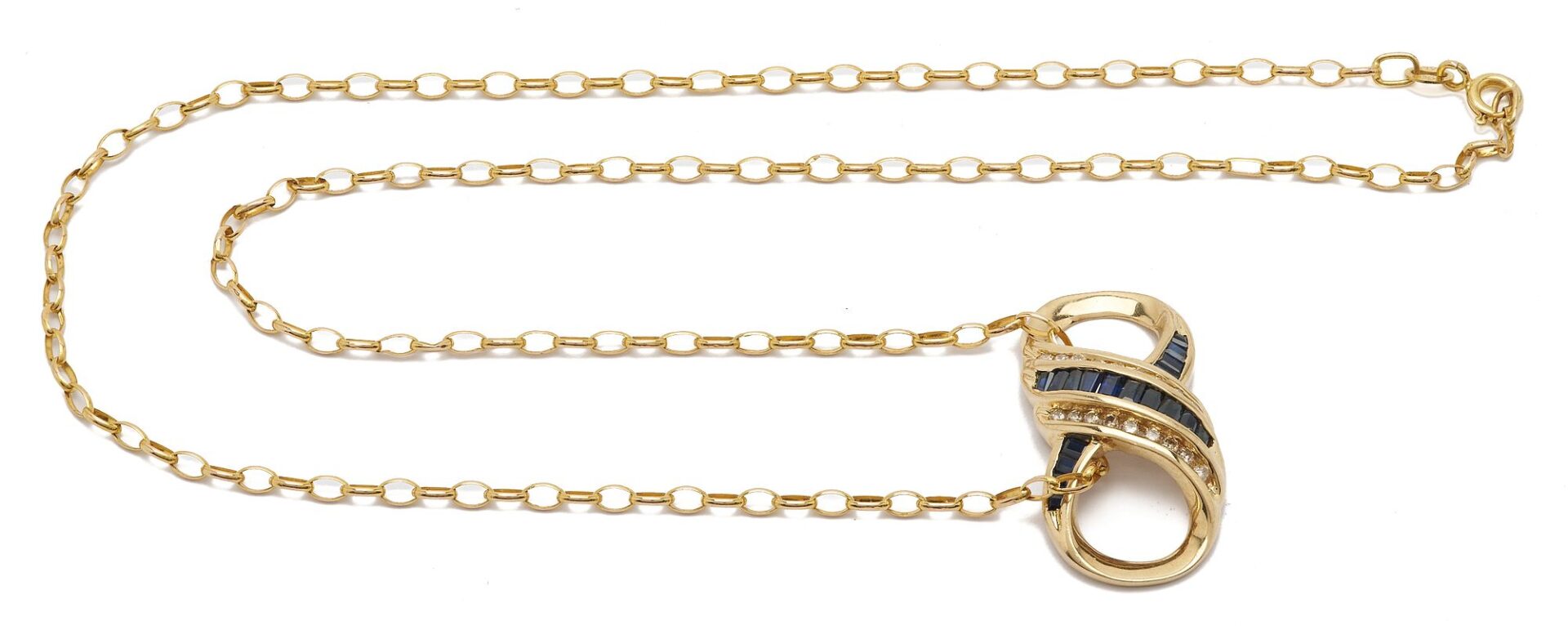 Lot 1134: 14K Gold, Sapphire, & Diamond Infinity Pendant Necklace