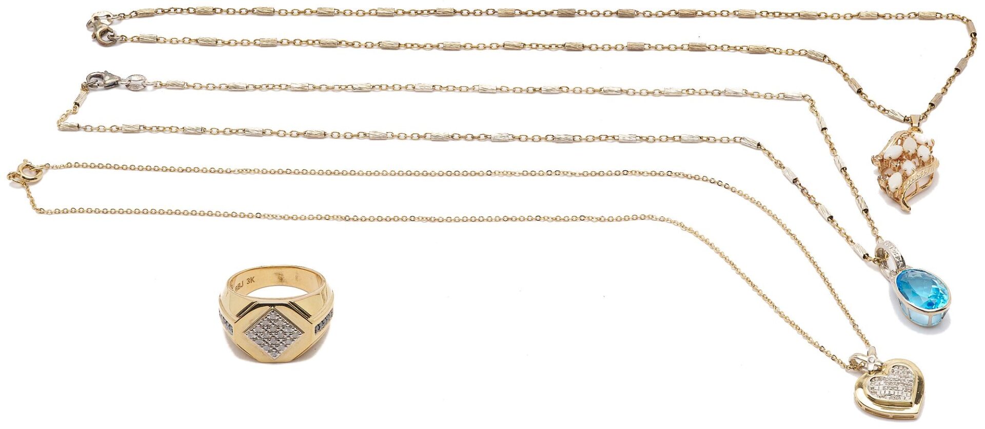Lot 1137: Five Silver, Gold, Gemstone, and Diamond Jewelry Pieces