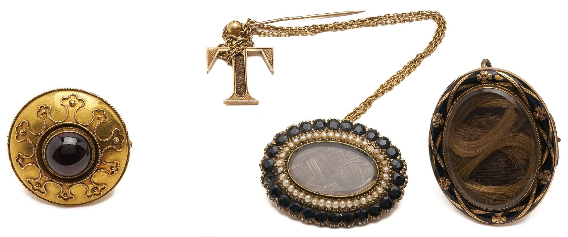 Lot 1139: 8 pcs Victorian jewelry incl. Hair, Watch Chains