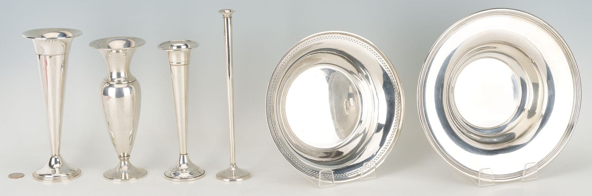 Lot 1143: 6 Sterling Silver Items: 2 Bowls and 4 Vases