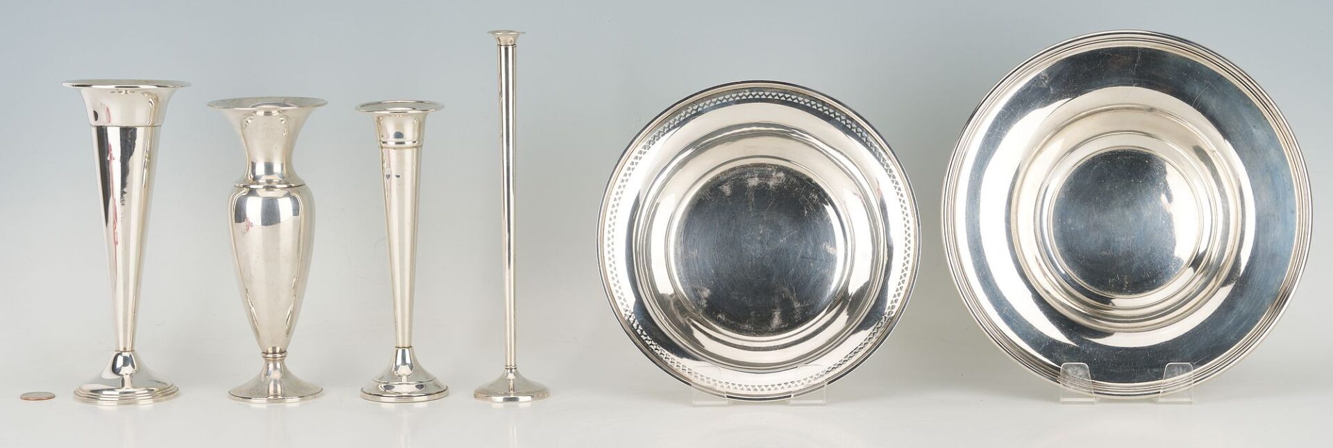 Lot 1143: 6 Sterling Silver Items: 2 Bowls and 4 Vases