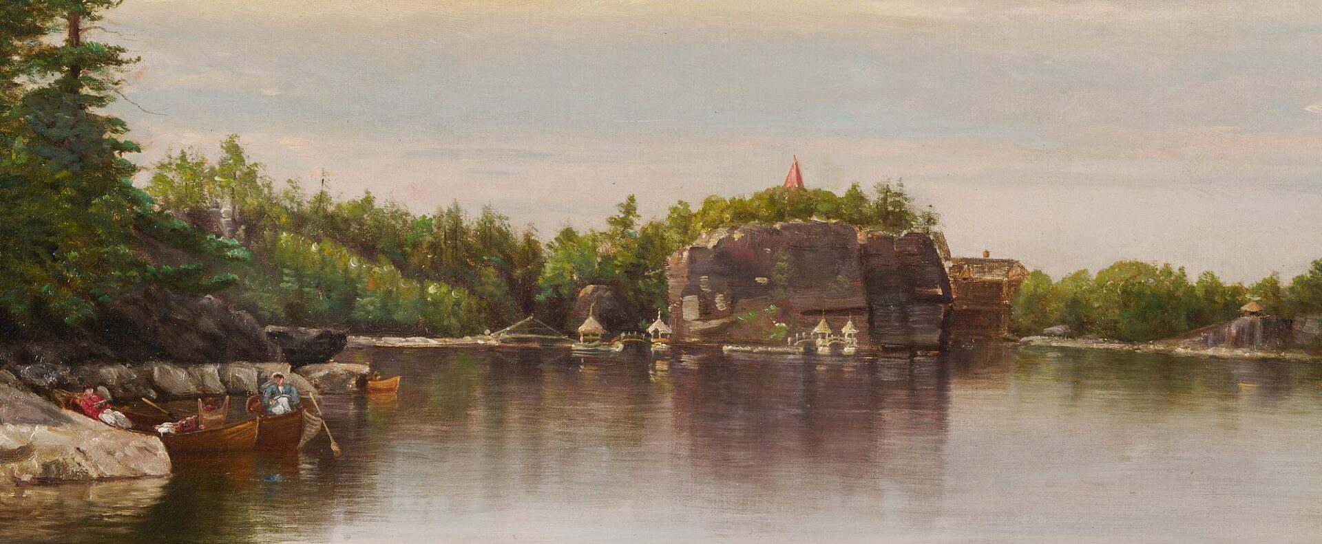 Lot 114: Nelson Augustus Moore O/C Landscape Painting, Lake Mohonk, New York