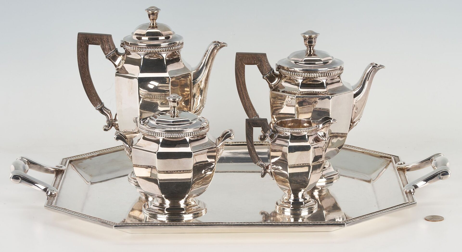 Lot 1153: Christofle Silverplate 4 Piece Tea Service w/ Matching Tray