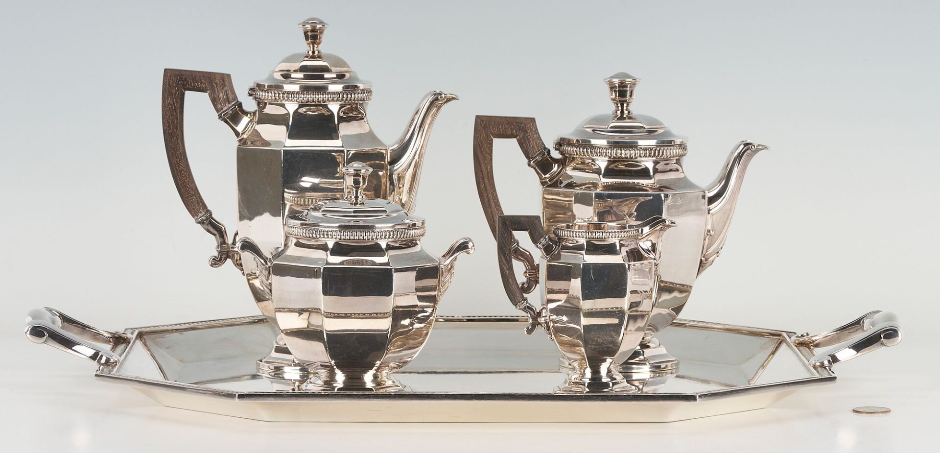 Lot 1153: Christofle Silverplate 4 Piece Tea Service w/ Matching Tray