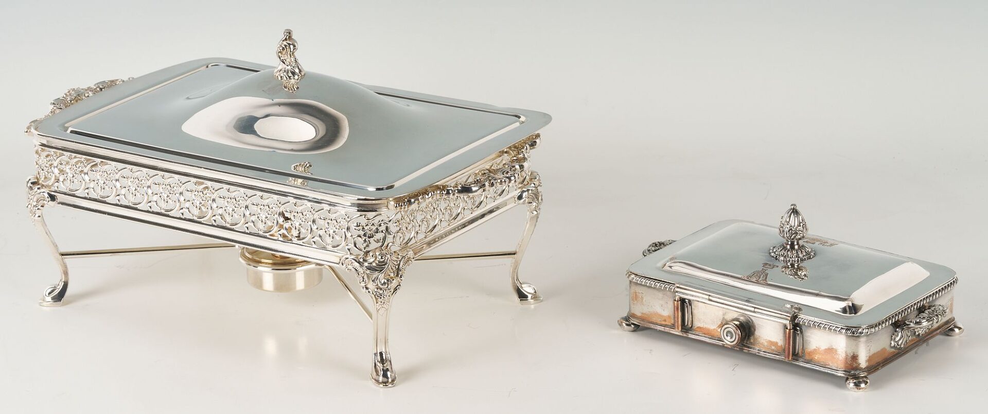 Lot 1156: Silverplated Hot Water Urn, Warmer, Chafing Dish, 2 Round Trays
