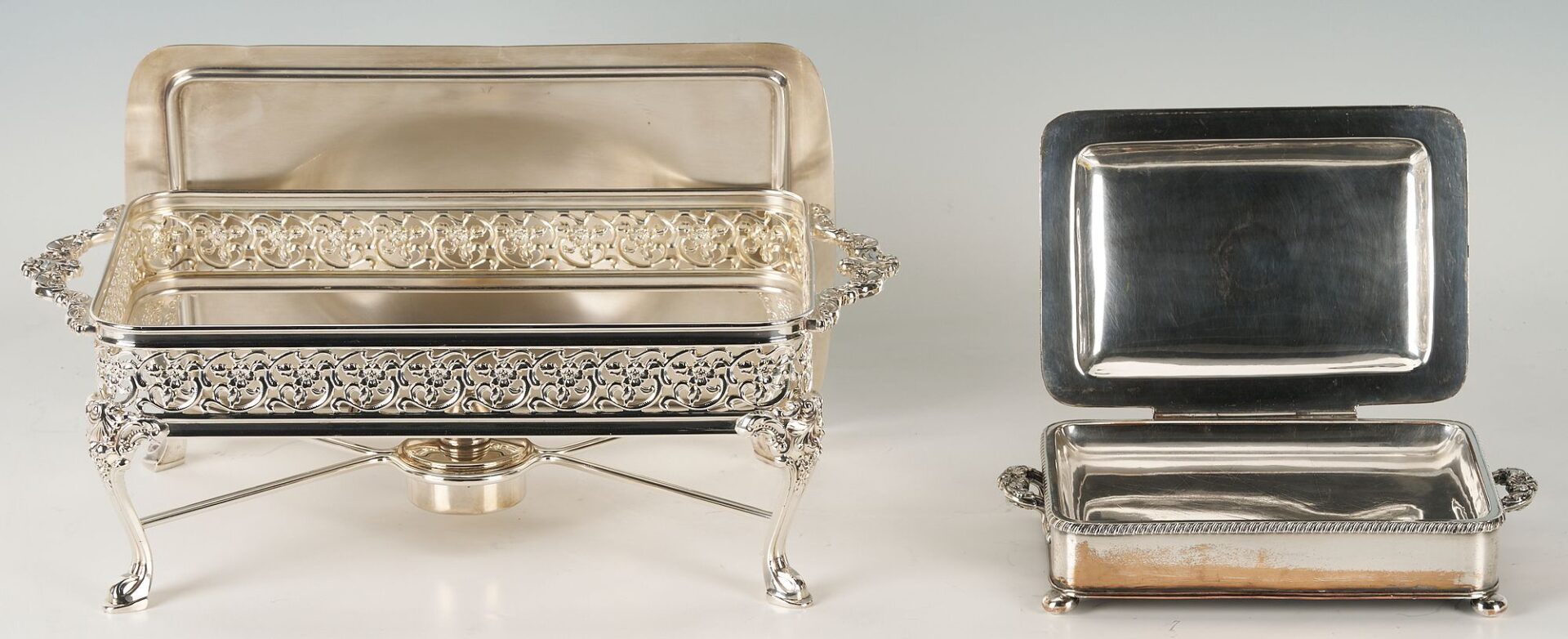 Lot 1156: Silverplated Hot Water Urn, Warmer, Chafing Dish, 2 Round Trays