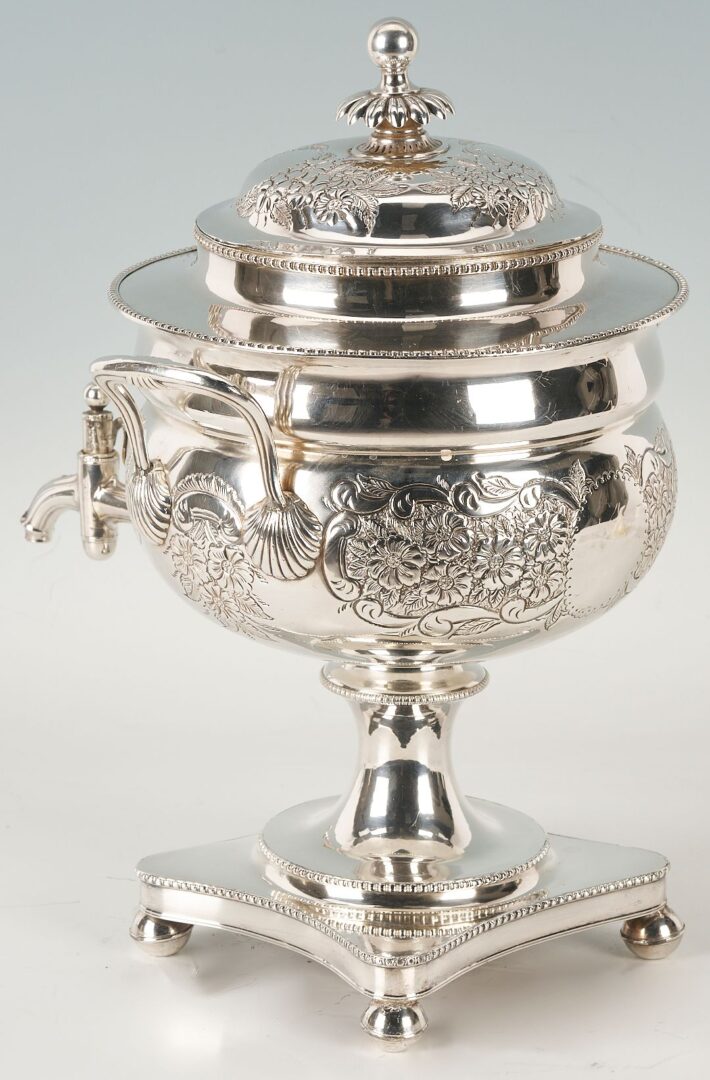 Lot 1156: Silverplated Hot Water Urn, Warmer, Chafing Dish, 2 Round Trays