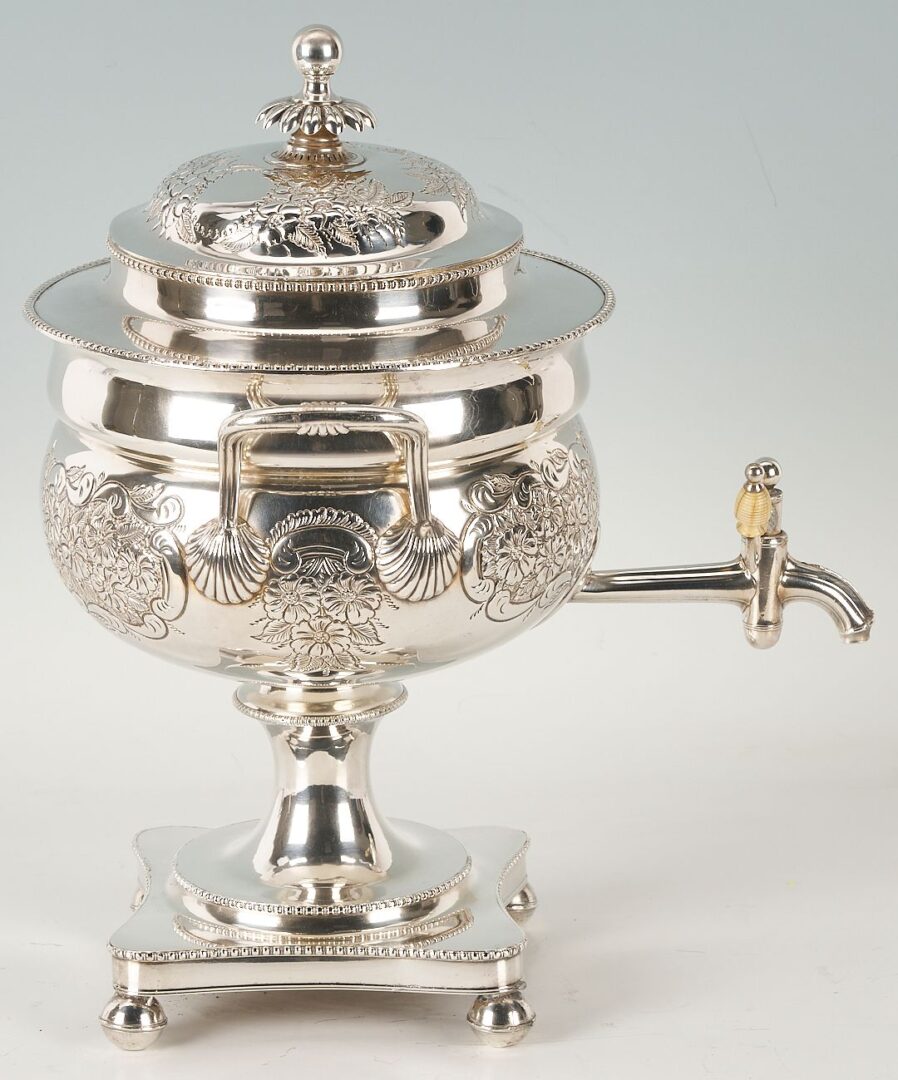 Lot 1156: Silverplated Hot Water Urn, Warmer, Chafing Dish, 2 Round Trays