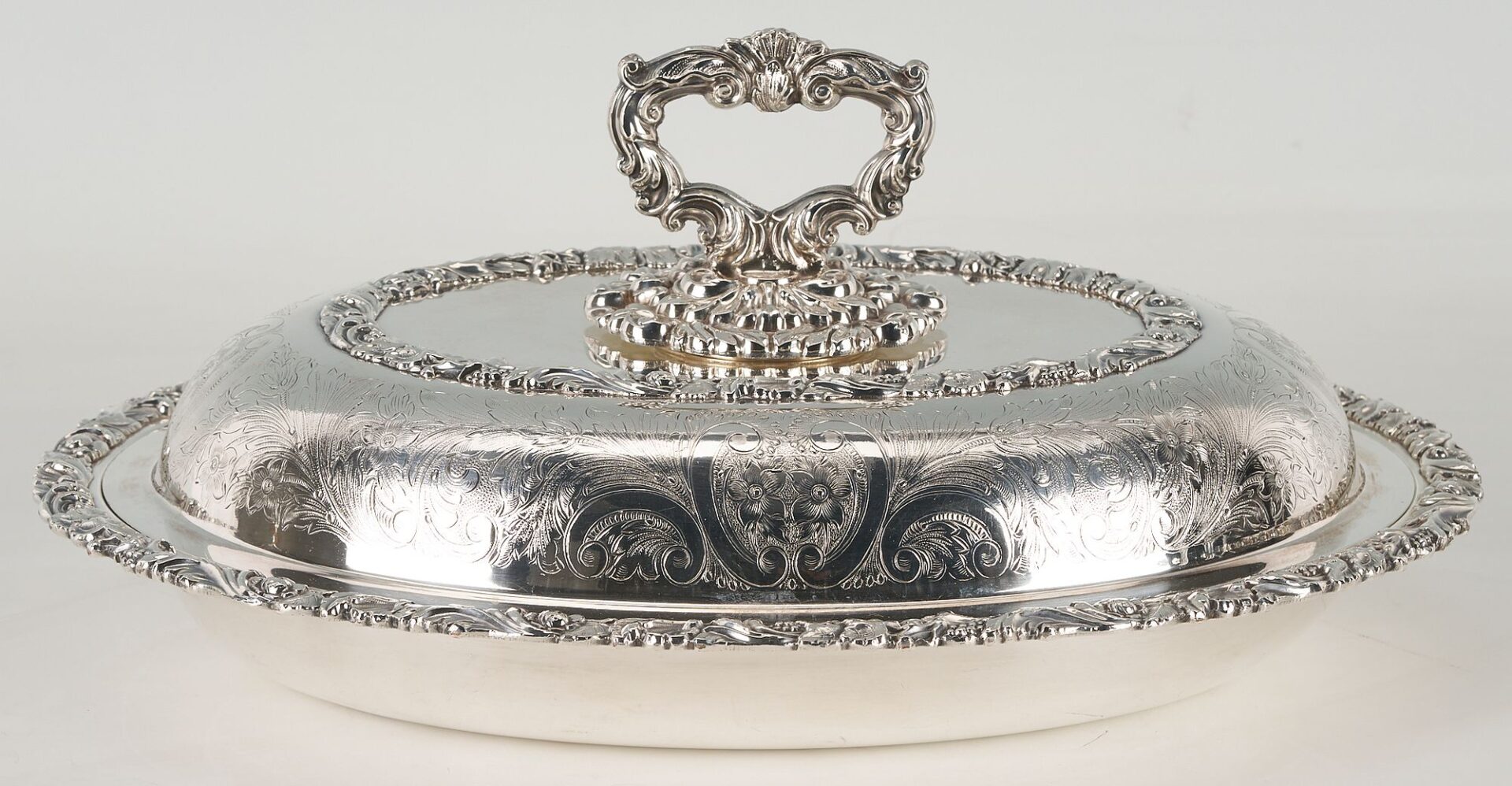 Lot 1157: 6 Ellis Barker Silverplated Table Items: Tray, Candlesticks, Dish