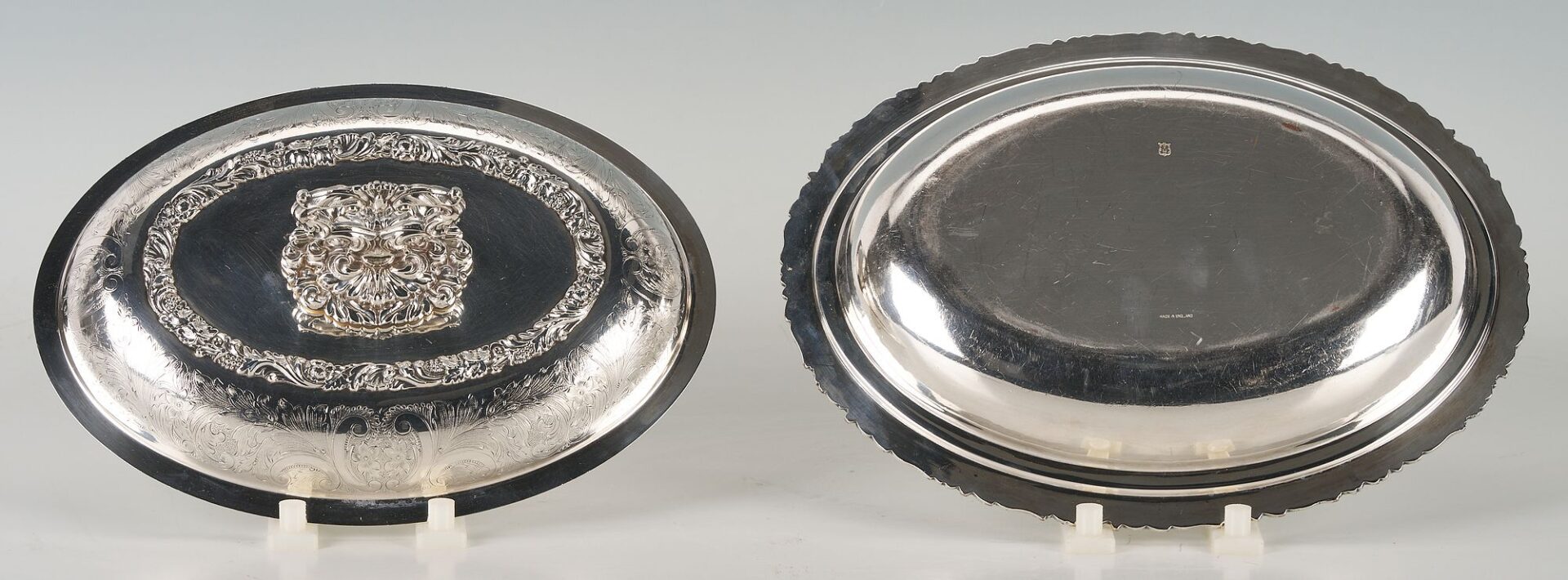 Lot 1157: 6 Ellis Barker Silverplated Table Items: Tray, Candlesticks, Dish